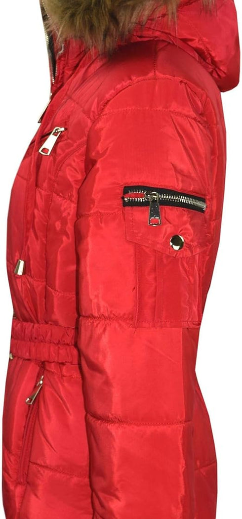 GIRLS PUFFER JACKET WITH DETACHABLE STYLISH HOODED - RED